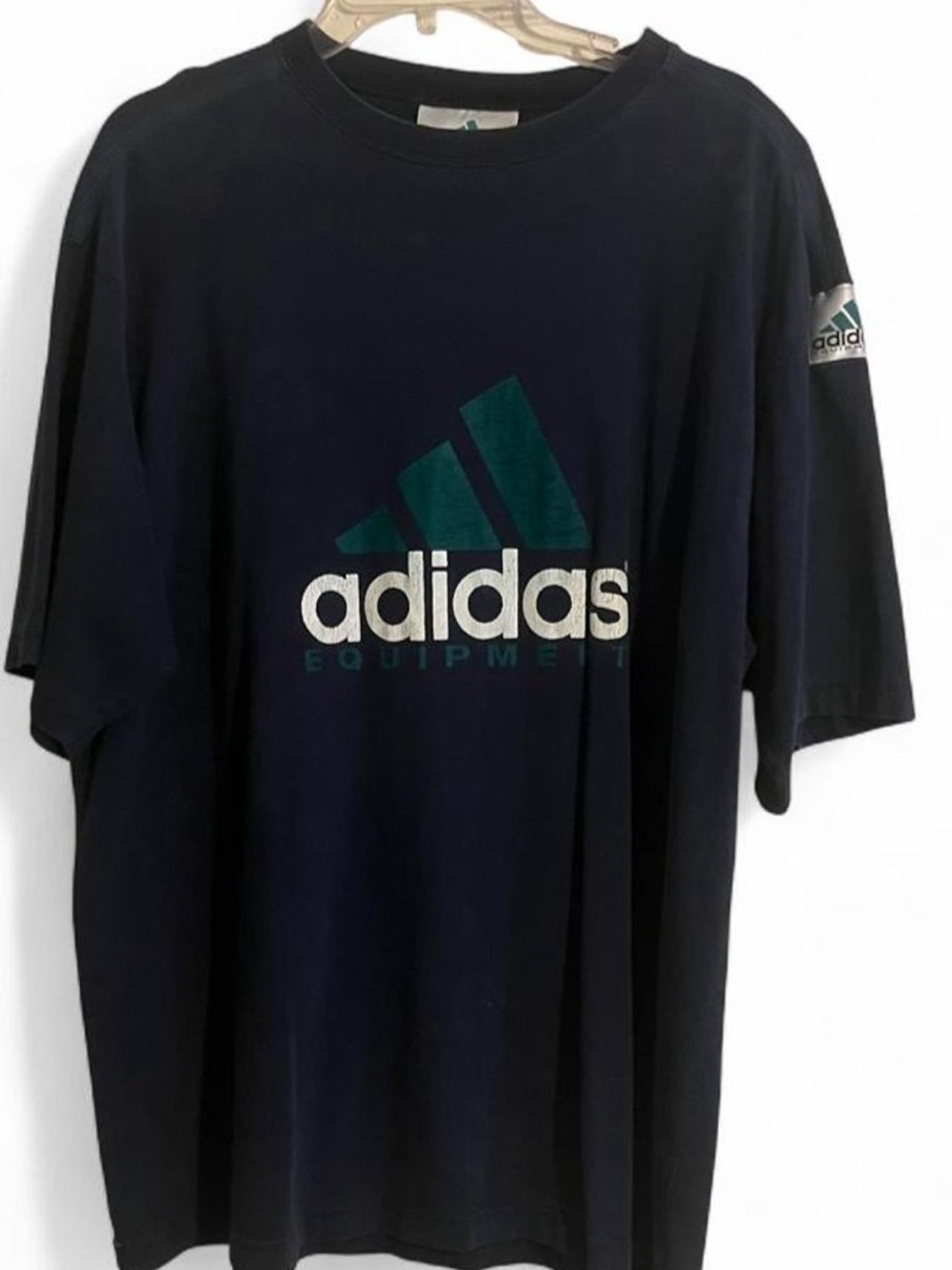 adidas vintage 90s Men's Navy Tee with Teal Logo
